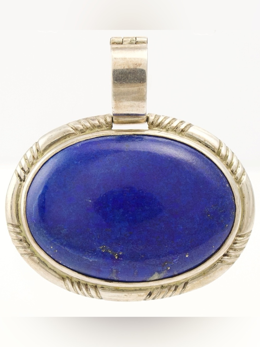 Vintage Lapis Lazuli Sterling Silver Necklace Pendant Large East-West Oval